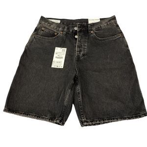 Zara Shorts Womens Sz 31 Black Denim Mid Waist Relaxed Button Fly